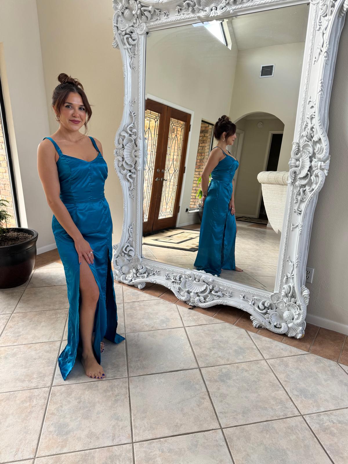 Lace-Up Back Maxi Dress with Double Front Slits – Red or Teal