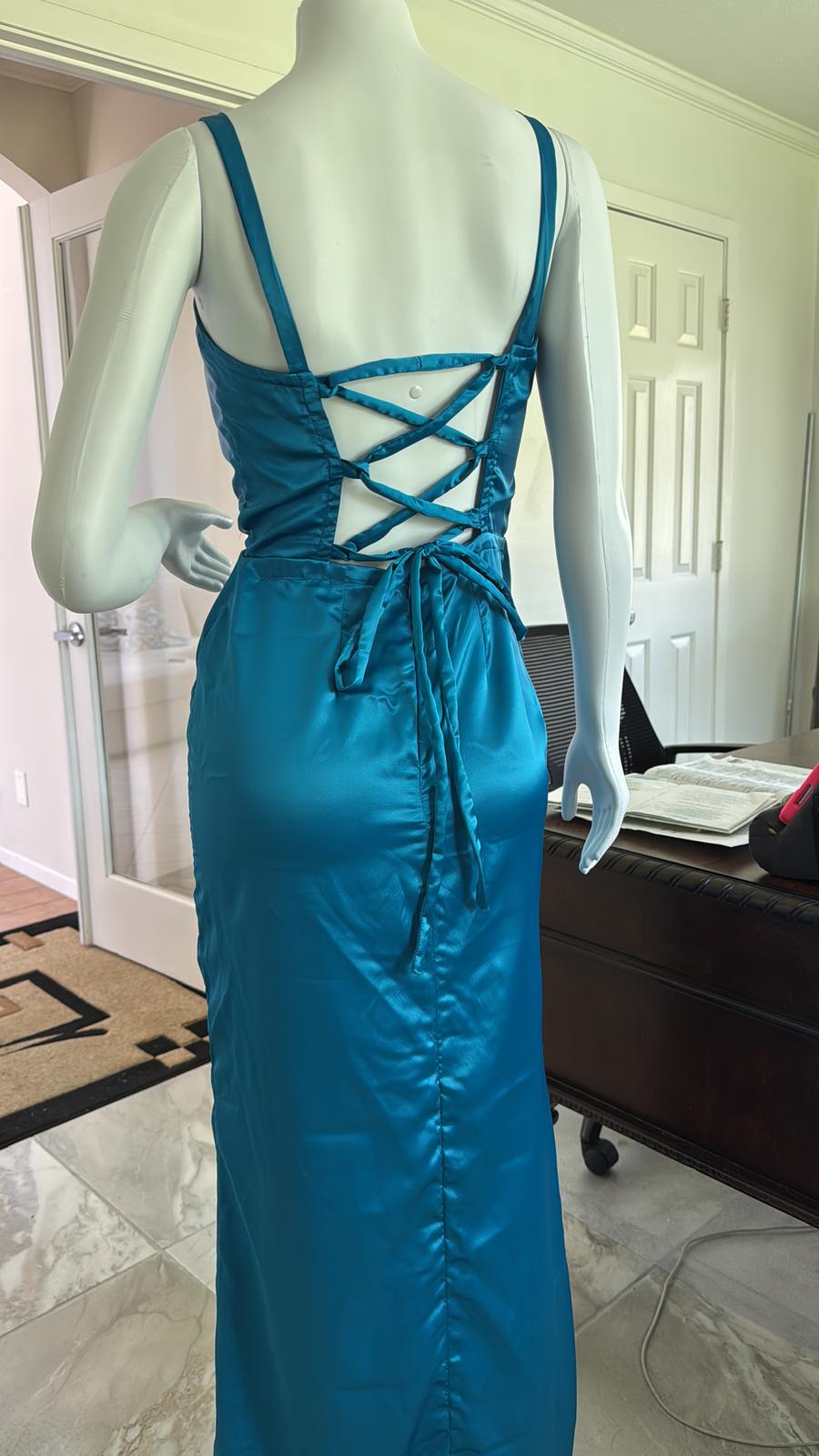 Lace-Up Back Maxi Dress with Double Front Slits – Red or Teal