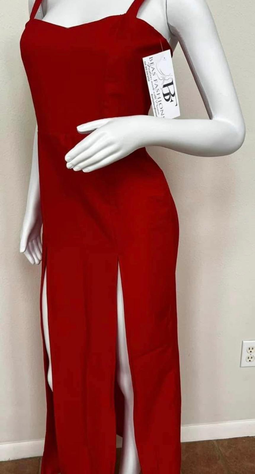 Lace-Up Back Maxi Dress with Double Front Slits – Red or Teal