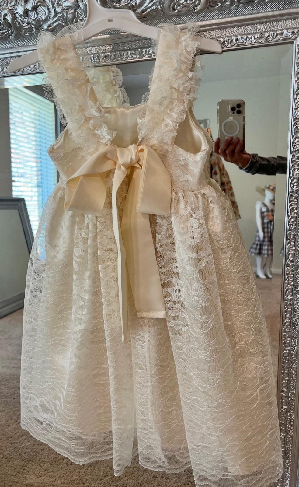 Ivory Lace Ruffle Strap Flower Girl Dress with Satin Bow