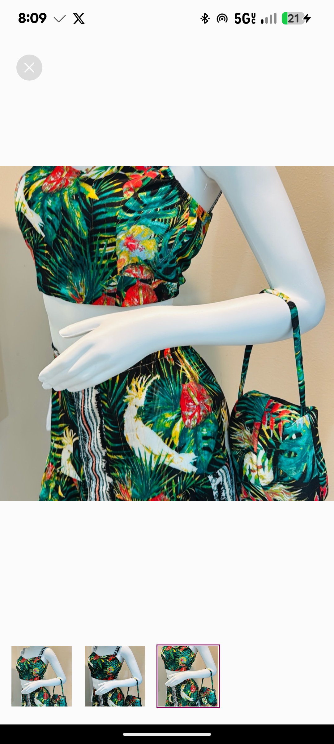 Tropical Parrot 2-Piece Skirt Set with Matching Mini Purse