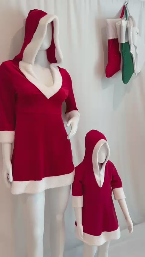 Hooded Santa Velvet Mini Dress – Kids