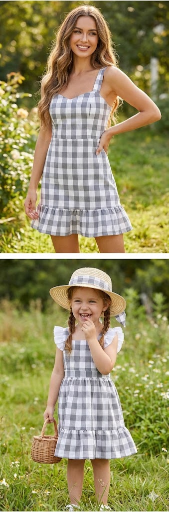 Mommy & Me Gingham Ruffle Hem Dress Set